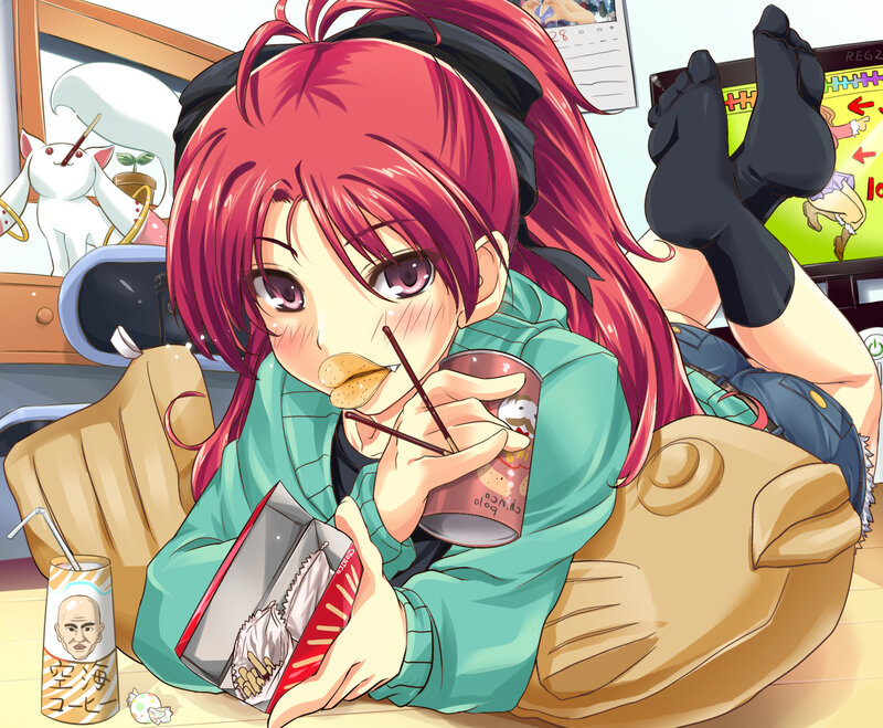 Red-haired Girl Eating Snacks