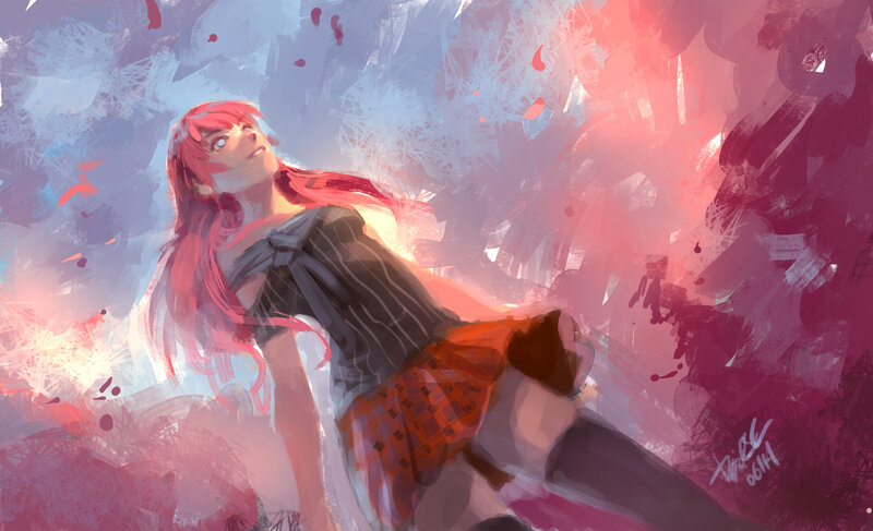 Red-haired Girl Falling — Pink