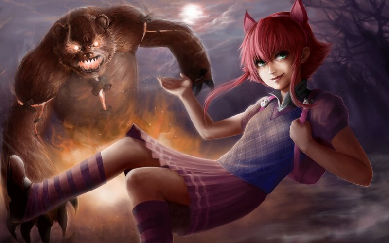 Red-haired Girl Fighting Bear — Purple