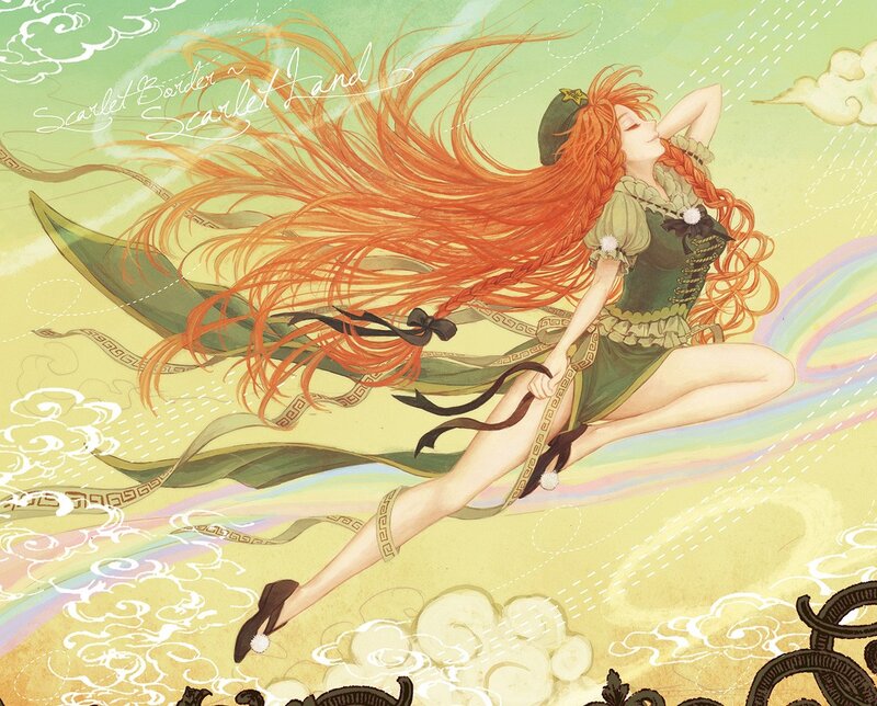 Red-haired girl flying in sky