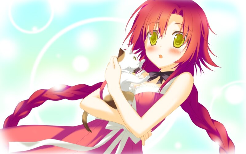 Red-haired Girl Holding Cat — Pink