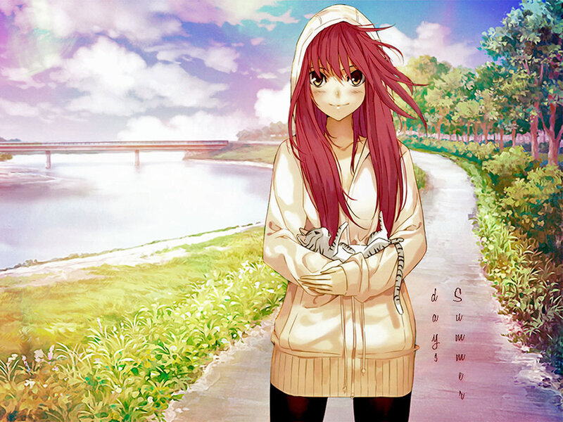 Red-haired Girl Holding Cat