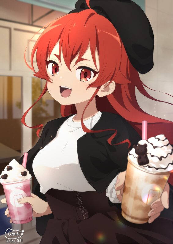 Red-haired Girl Holding Drinks