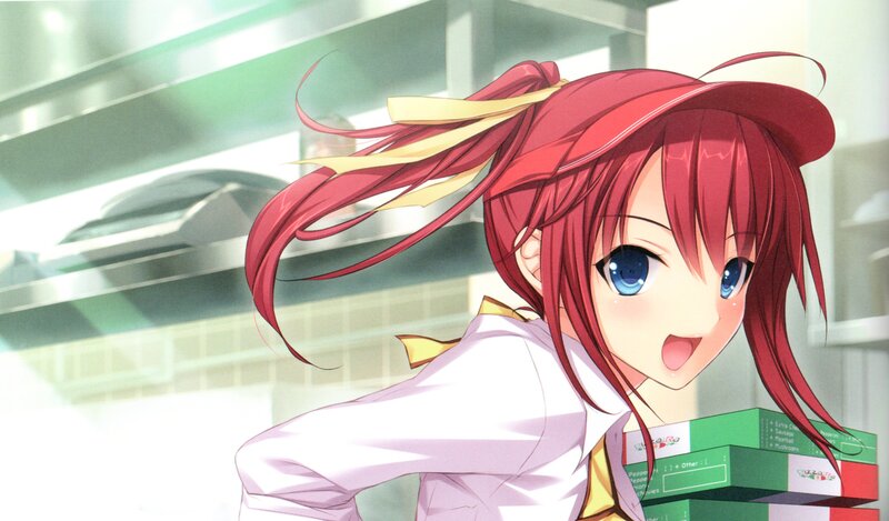 Red-haired Girl Holding Pizza Boxes