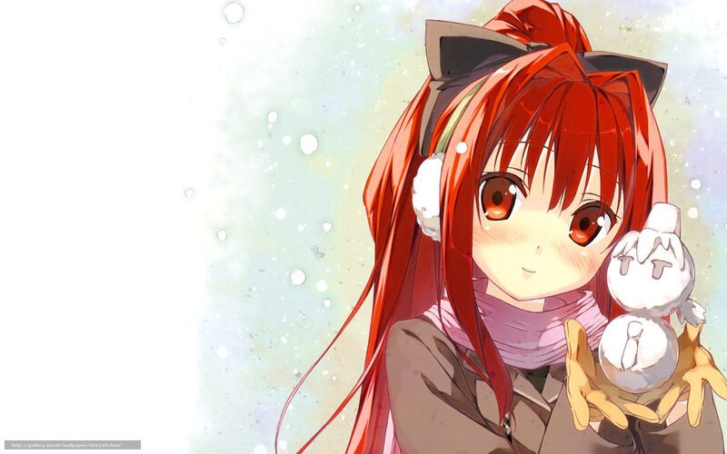 Red-haired Girl Holding Snowman — Red