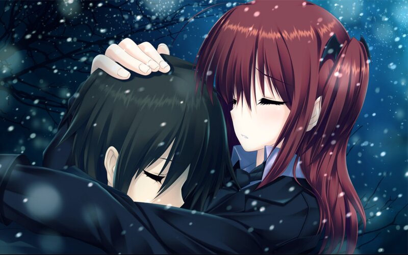 Red-haired Girl Hugging Black-haired Boy