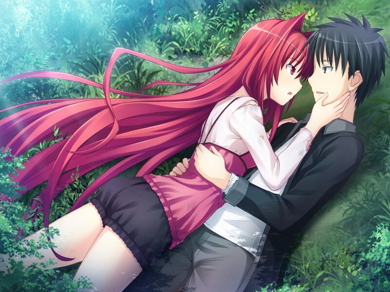 Red-haired Girl Hugging Boy — Green