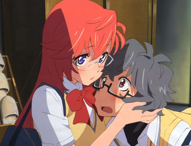 Red-haired Girl Hugging Boy — Red, Intimate, Anime