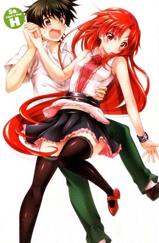 Red-haired Girl Hugging Boy — Red, Playful, Manga