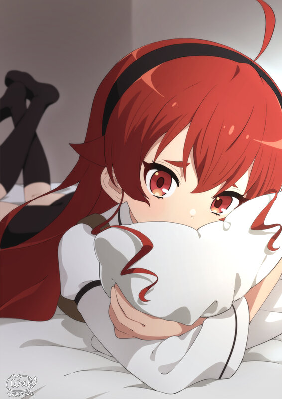 Red-haired Girl Hugging Pillow — Red