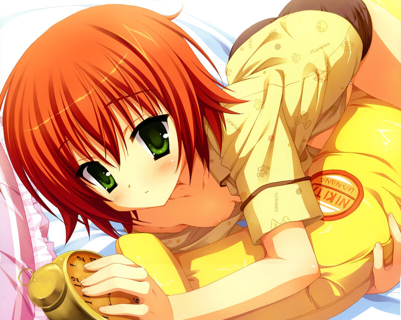 Red-haired Girl Hugging Pillow