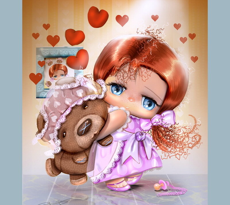 Red-haired Girl Hugging Teddy Bear