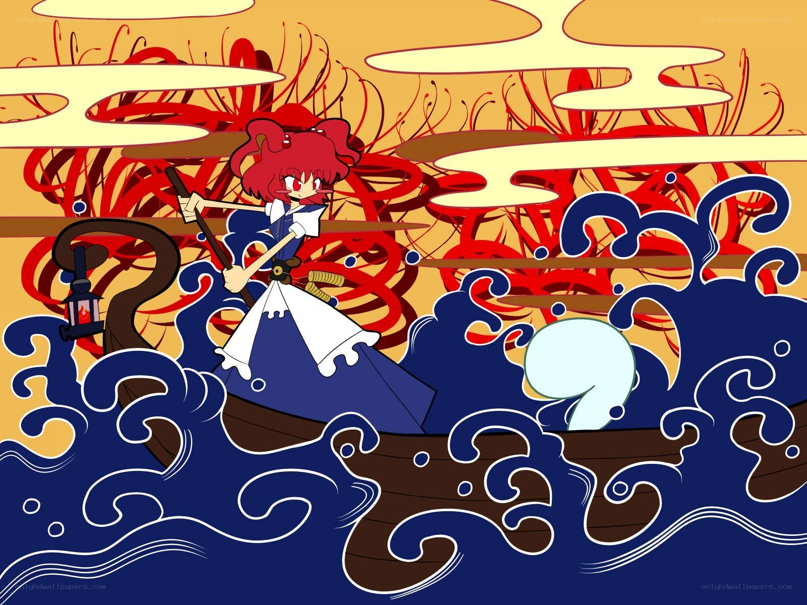 Red-haired girl in a boat