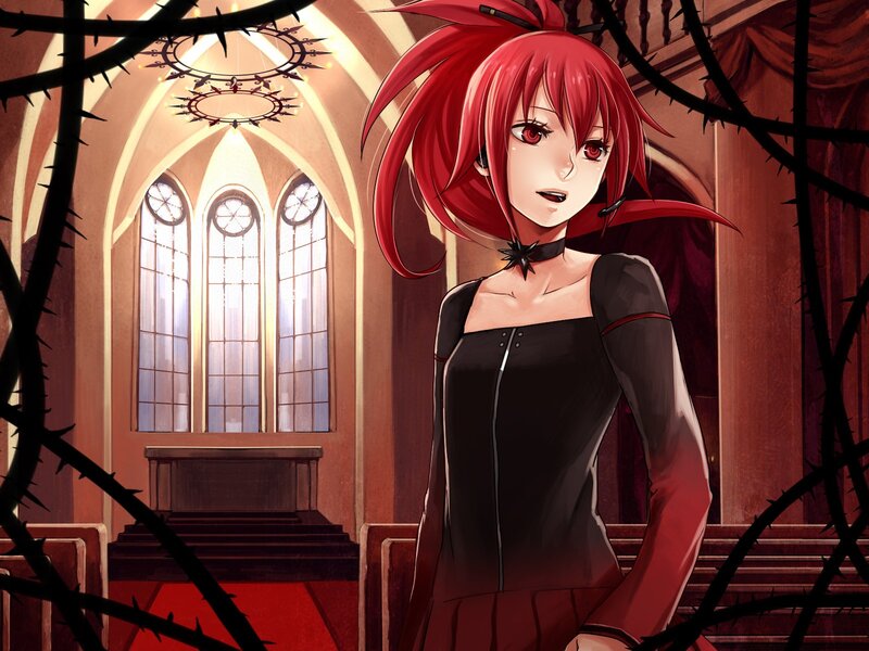 Red-haired girl in a church