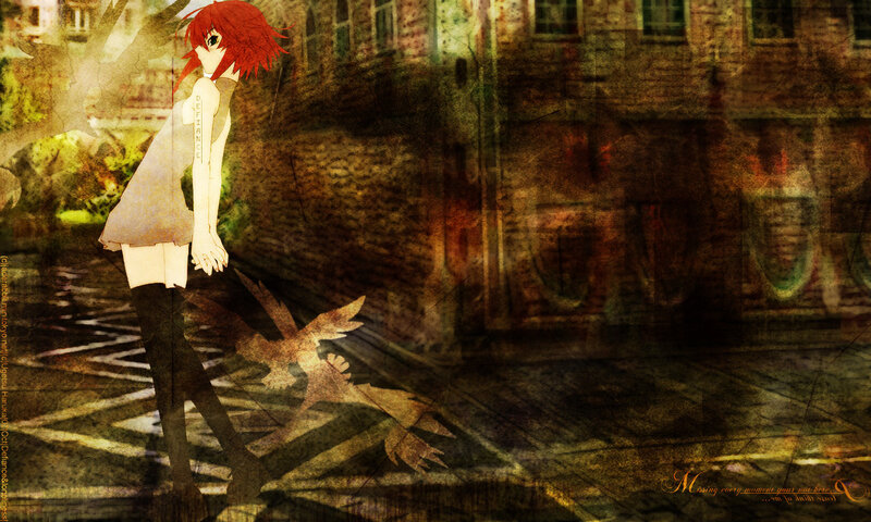 red-haired girl in a city