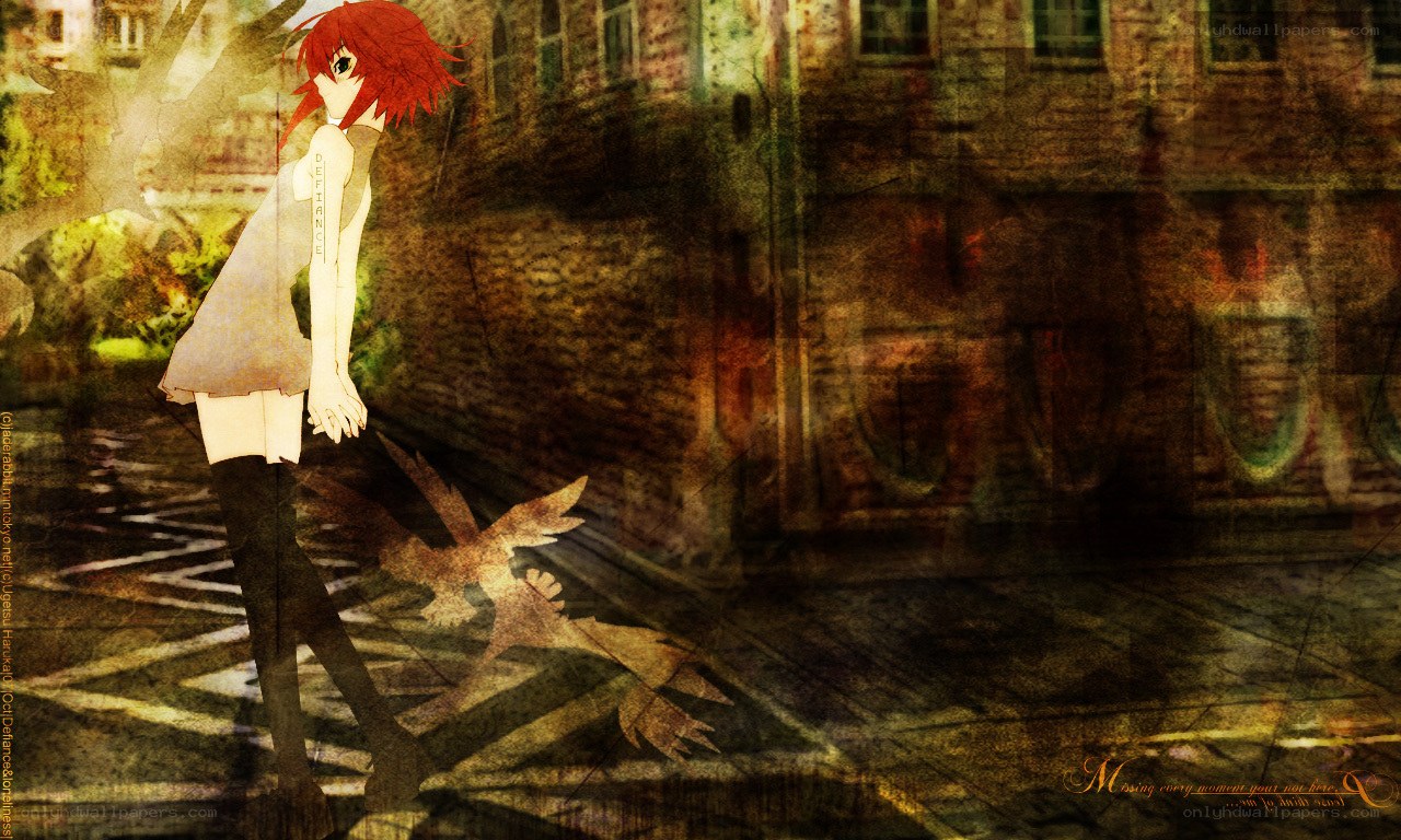 red-haired girl in a city