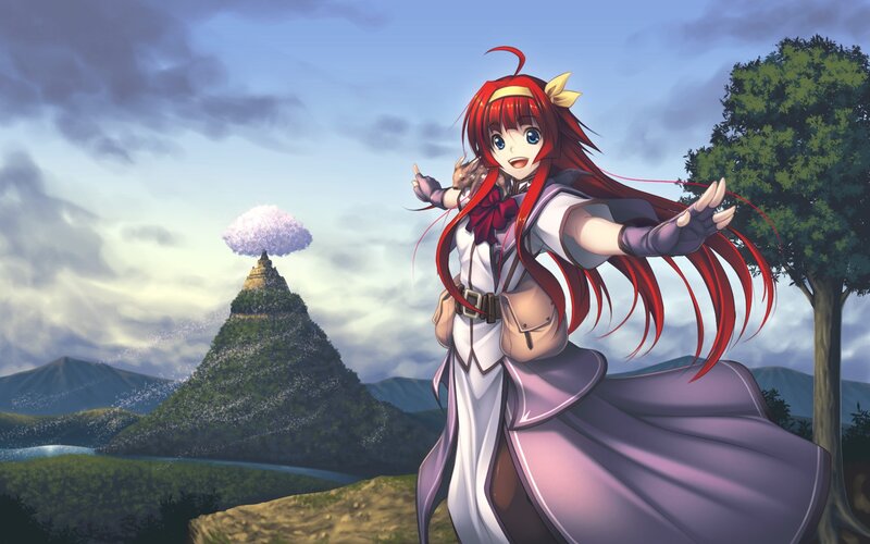 red-haired girl in a fantasy landscape