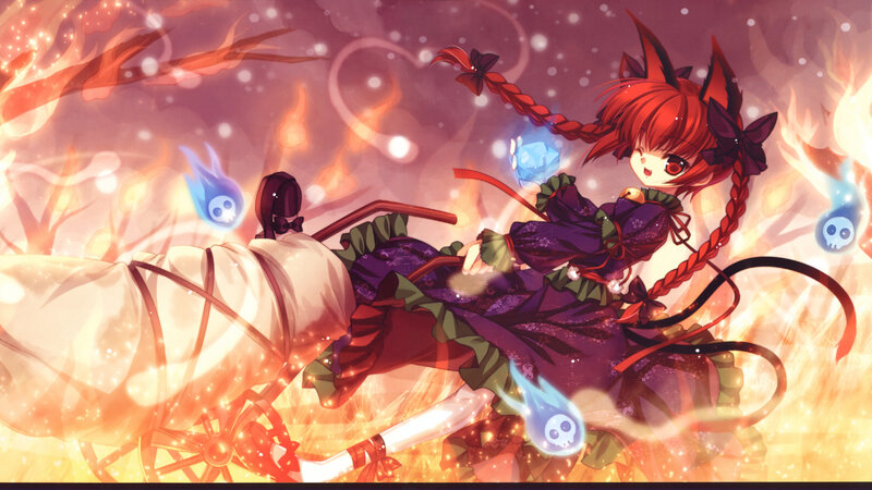 Red-haired girl in a fiery scene