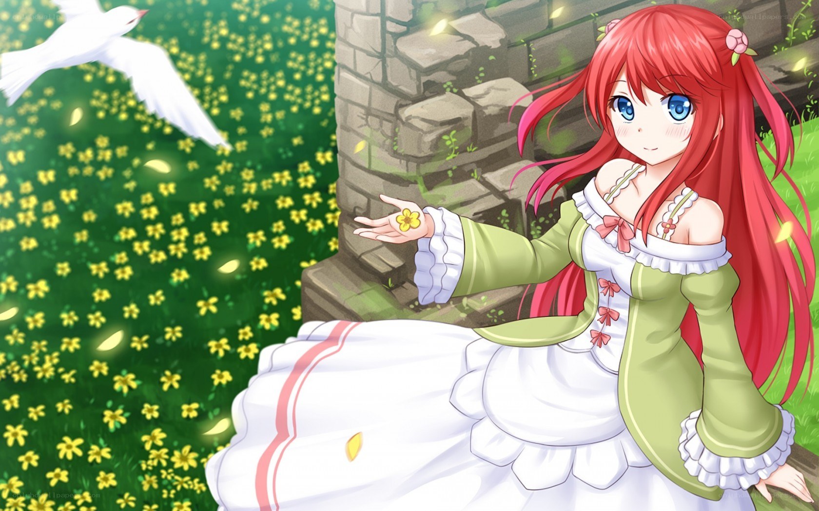 red-haired girl in a flower field