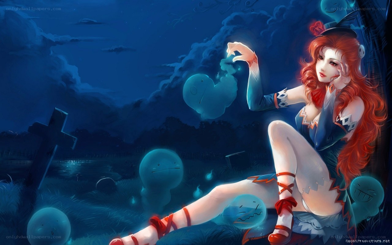 Red-haired girl in a graveyard