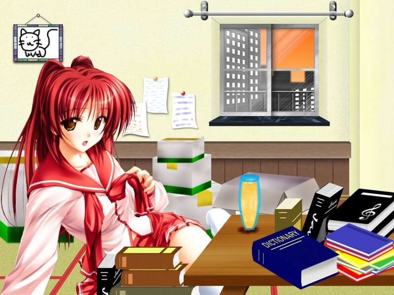 Red-haired girl in a study room