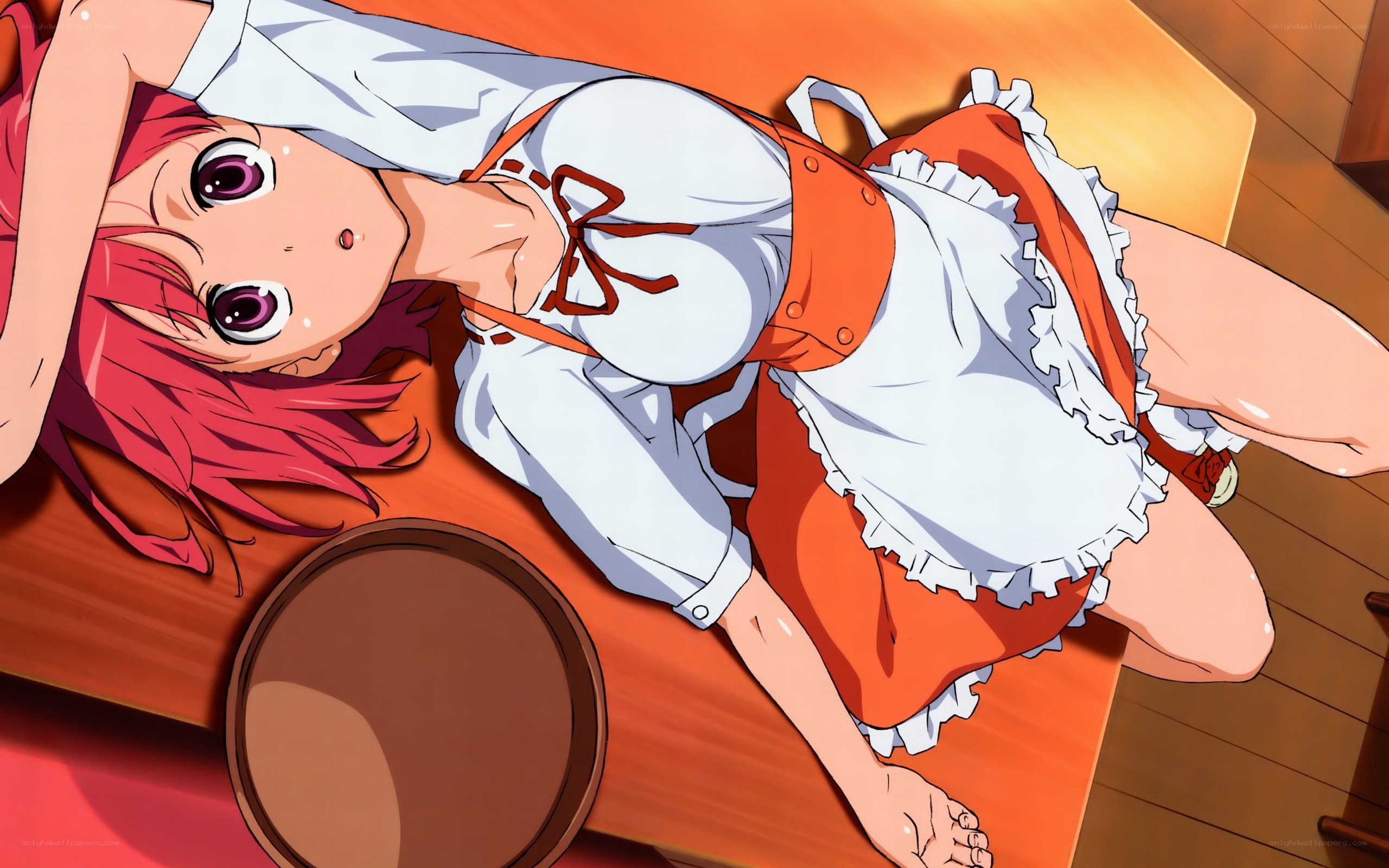 red-haired girl in apron