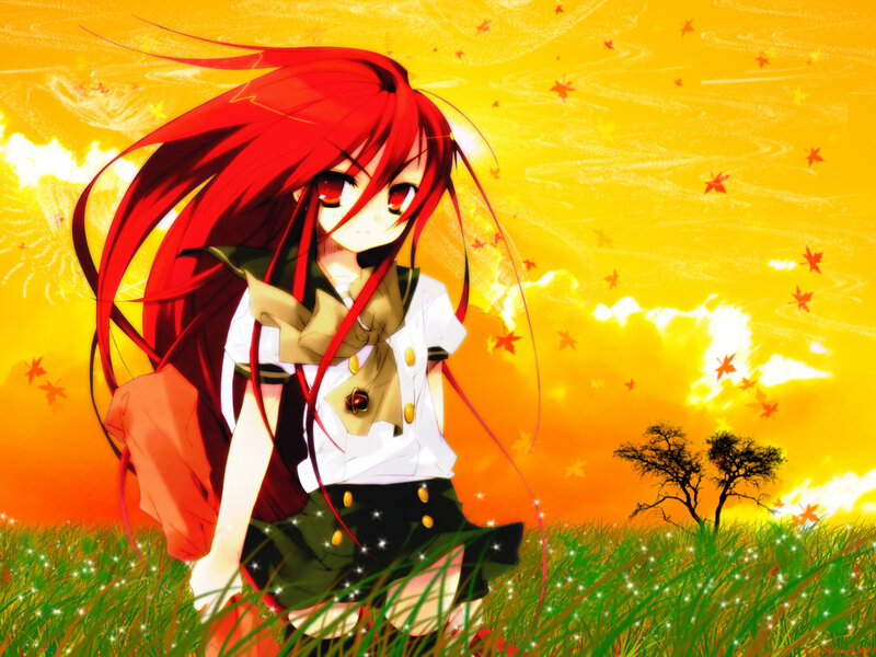 Red-haired girl in autumn field