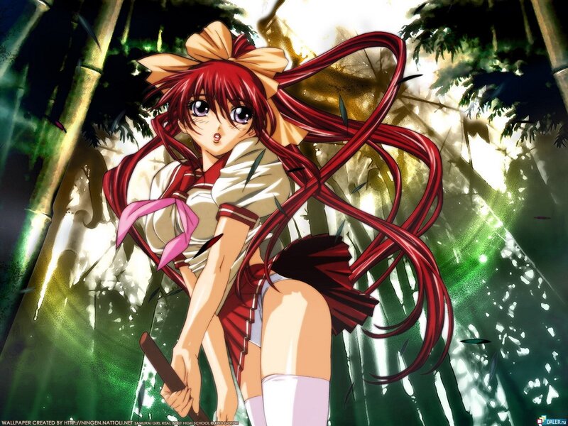 Red-haired girl in bamboo forest