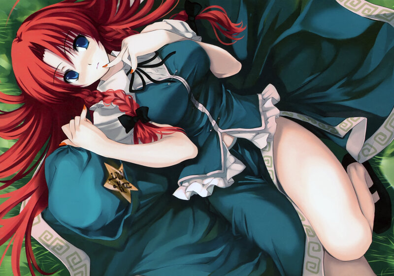 Red-haired girl in blue dress