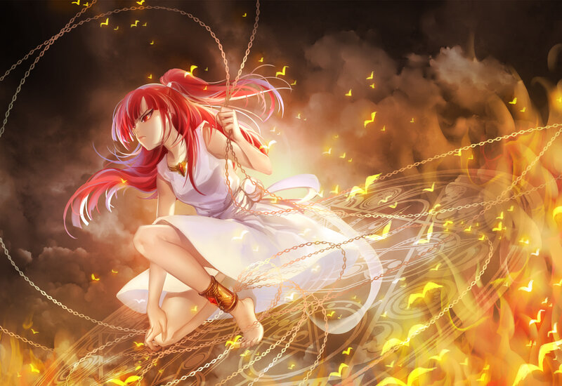 Red-haired girl in chains
