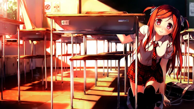 Red-haired Girl in Classroom — Orange, Dramatic