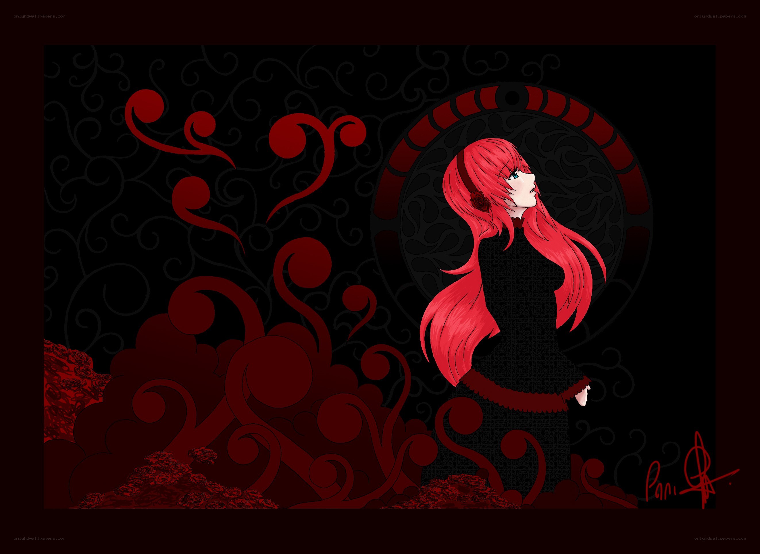 Red-haired girl in dark setting