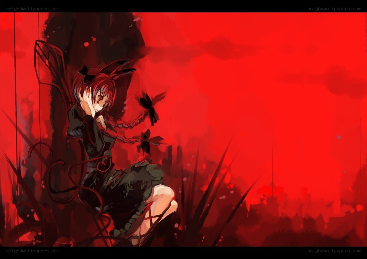 Red-haired girl in dark setting