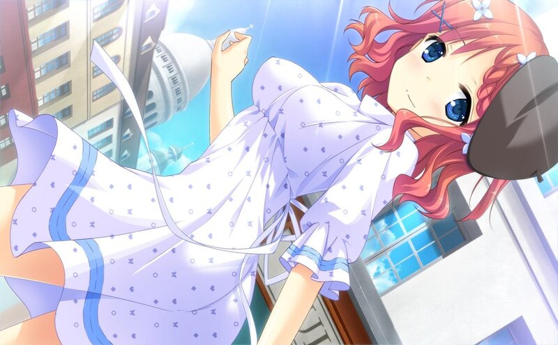 Red-haired Girl in Dress — Blue, Bright, Cheerful