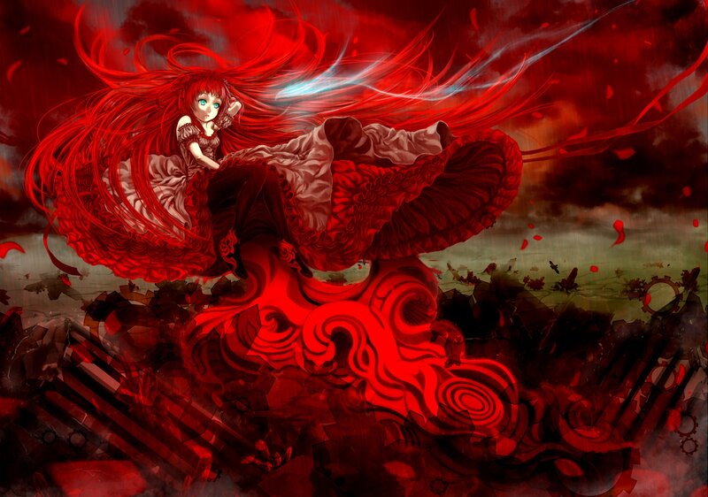 Red-haired Girl in Dress — Red, Dramatic, Digital Art