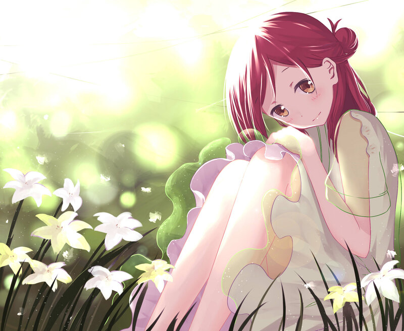 Red-haired Girl in Field — Pink