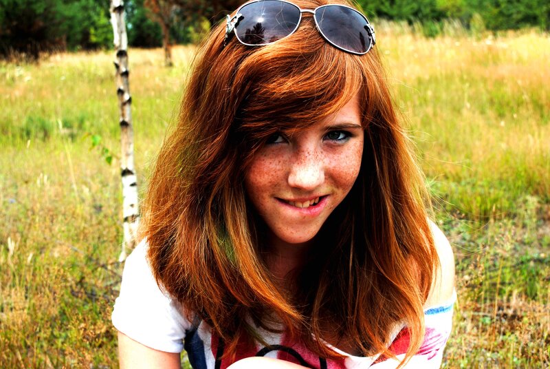 Red-haired Girl in Field — Red, Natural