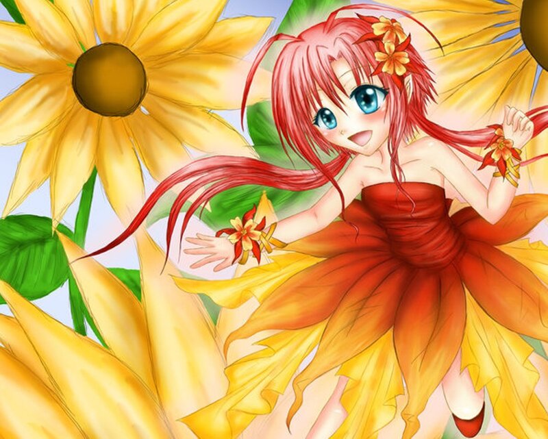 Red-haired Girl in Flower Dress