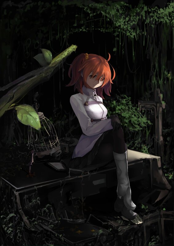 Red-haired Girl in Forest — Green, Dark