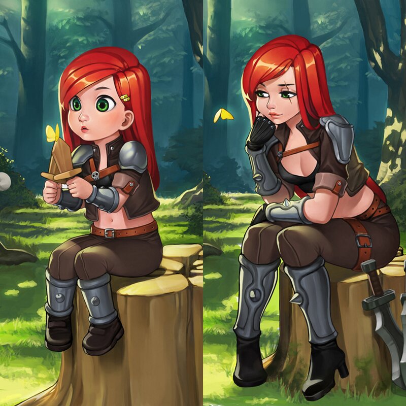 Red-haired Girl in Forest — Green, Peaceful