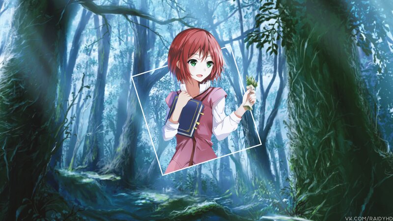 Red-haired Girl in Forest — Green, Serene, Anime