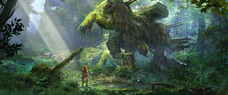 Red-haired Girl in Forest — Green, Serene, Morning, Digital Art