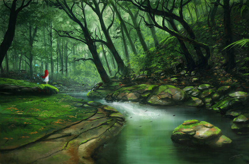 Red-haired Girl in Forest — Green