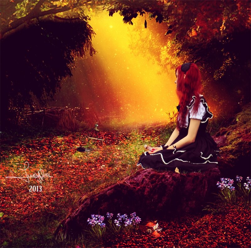 Red-haired Girl in Forest — Yellow