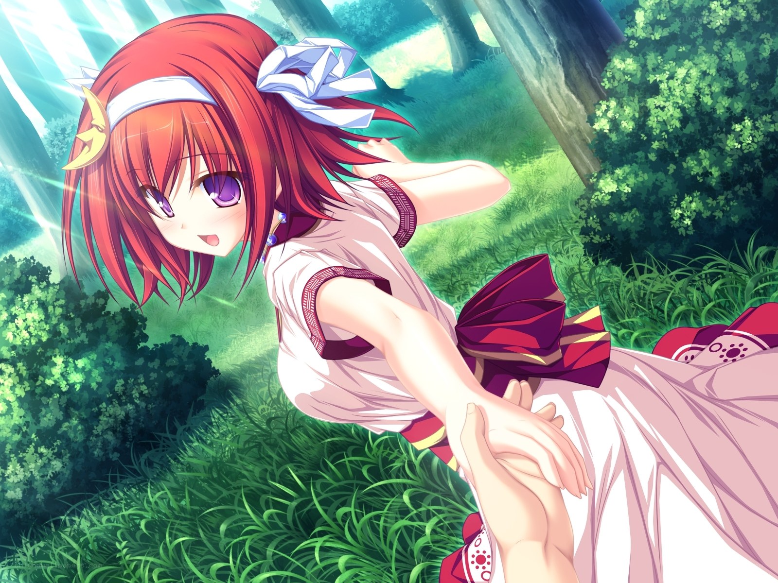 red-haired girl in forest