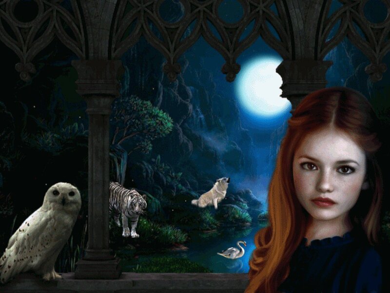 Red-haired Girl in Garden — Blue