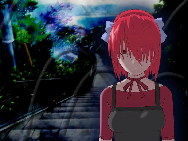 red-haired girl in garden