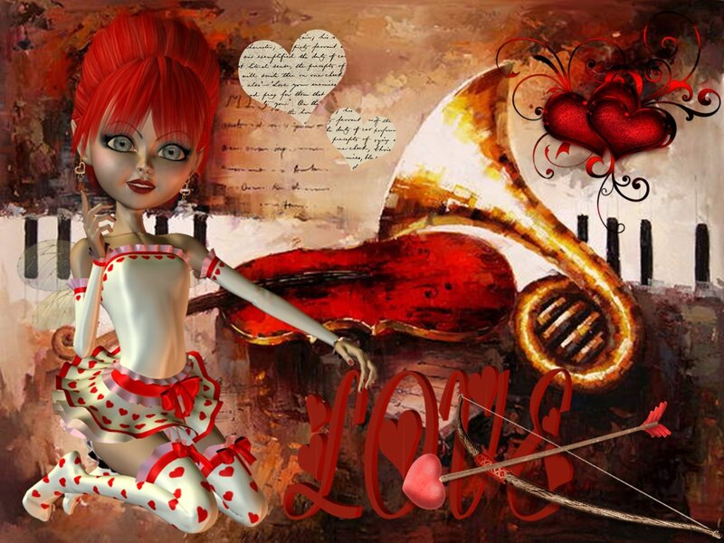 Red-haired Girl in Heart Dress