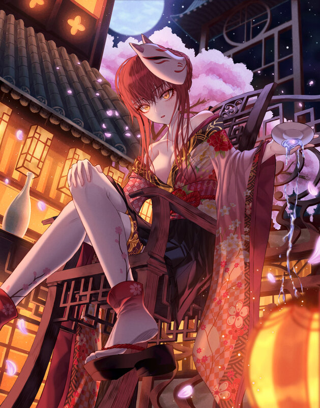 Red-haired Girl in Kimono — Pink, Dramatic