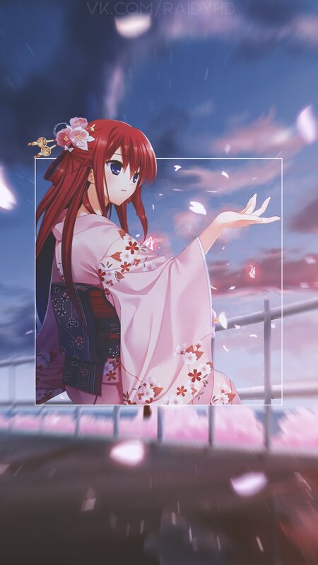 Red-haired Girl in Kimono — Pink, Serene